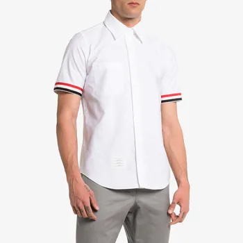 

2020 Fashion TB THOM Brand Shirts Men High Quality Slim Short Sleeve Casual Shirt White Cotton Solid Men's Clothing
