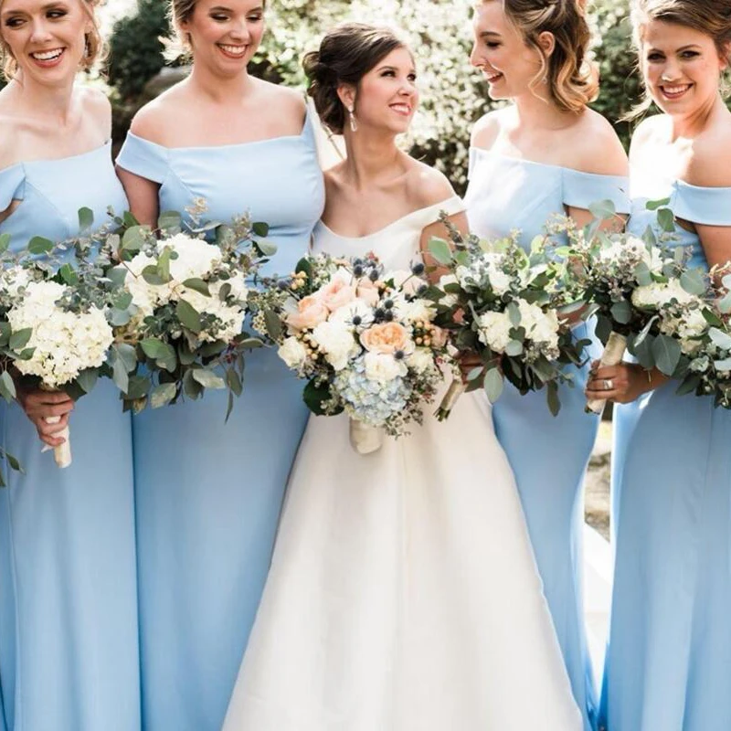 bridesmaid dresses 2021 boat neck sky blue satin wedding guest dress mermaid prom dress sexy wedding party dress free shipping