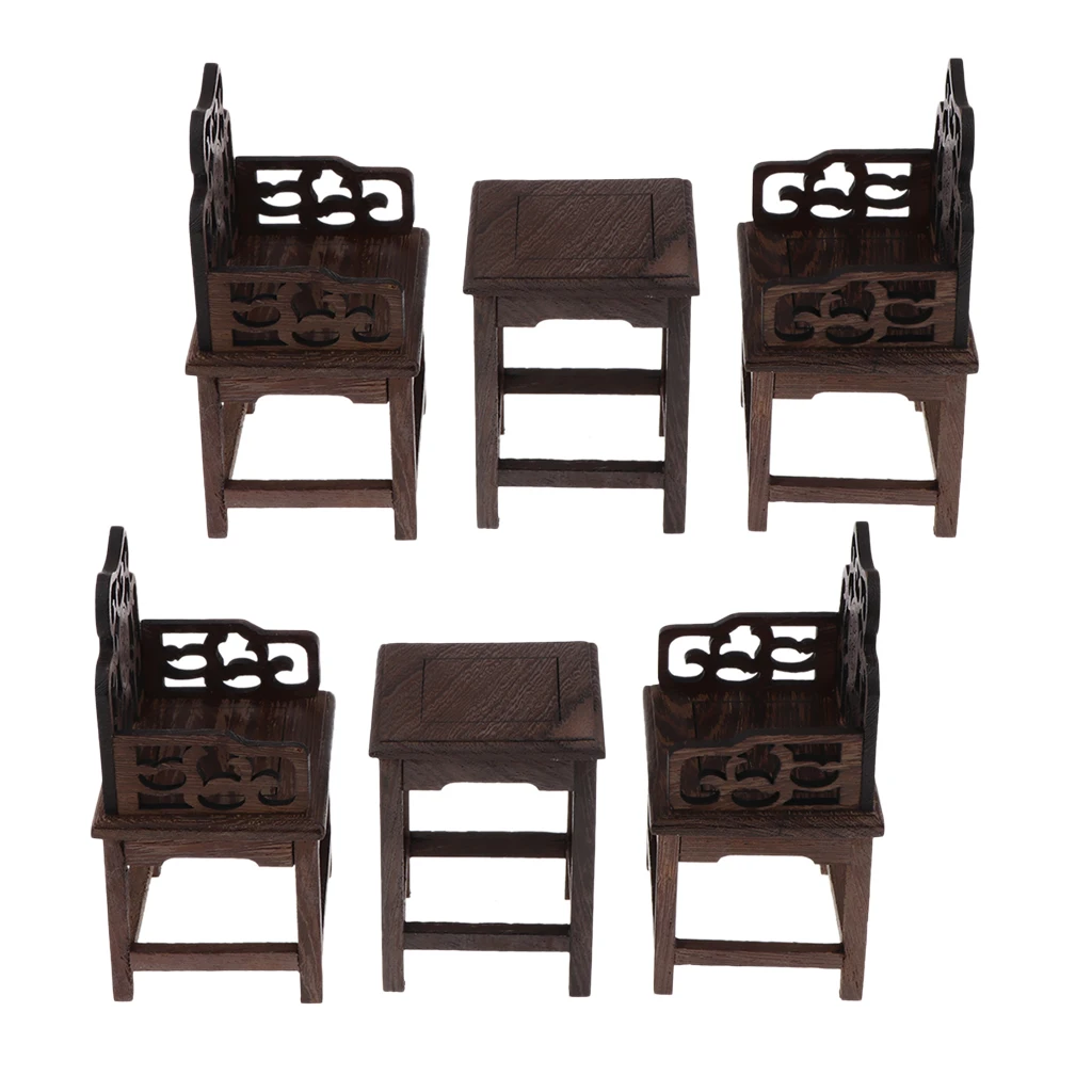 6 X Mini Traditional Dollhouse Furniture 2 Table 4 Armchairs 1/6 Dollhouse F