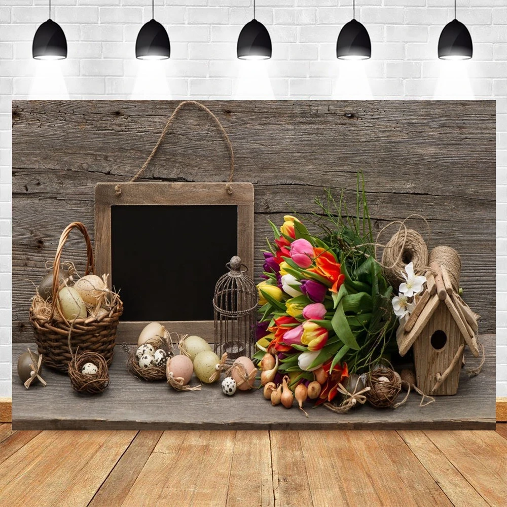 

Retro Newbron Baby Easter Eges Photography Backdrop For Photo Studio Flower Spring Background Wooden Board Backdrops Photocall