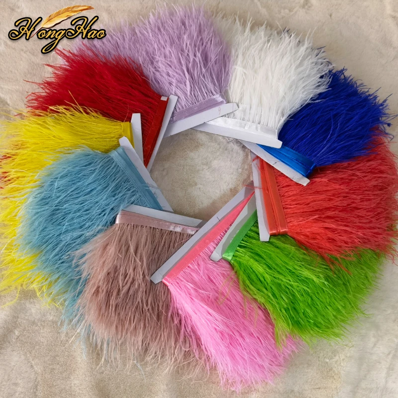 1 meter 8-10cm Multicolor Real Ostrich feather Trims Ribbon White Ostrich for Dress Clothing Decoration Sewing feathers Crafts