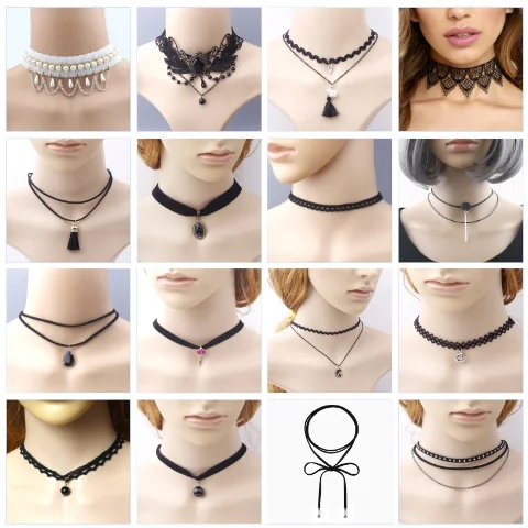 Ожерелье-чокер женское черное кружевное кожаное бархатное чокер в готическом