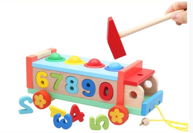 

Wooden Toys Assembled Car Combination Ball-Knock Golf Cart