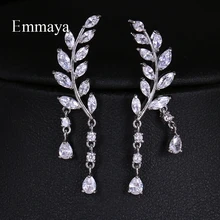Emmaya, стиль, Посеребренная ветвь, внешний вид, AAA, цирконий, изящная серьга с падающим кристаллом для женщин, модные, вечерние