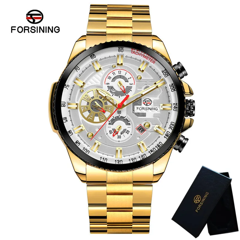 FORSINING мужские наручные часы Военные Спортивные автоматические механические мужские часы лучший бренд роскошные стальные скелетные водонепроницаемые мужские часы 033 - Цвет: FS03307 with box