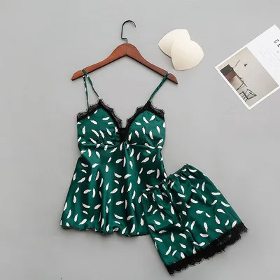 2 pcs set 3 шт. пижамы, женское сексуальное нижнее белье, пижамы для женщин, пижамные комплекты, летние атласные пижамы, женские пижамы, женская одежда для сна - Цвет: 2 pcs set