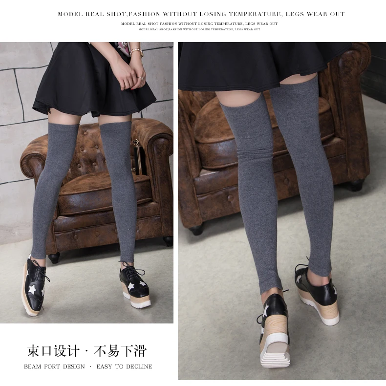 Cashmere leggings over the knee socks woolen knees long thick warm old cold legs men and women winter anti-slip foot cover - Color: Dark gray