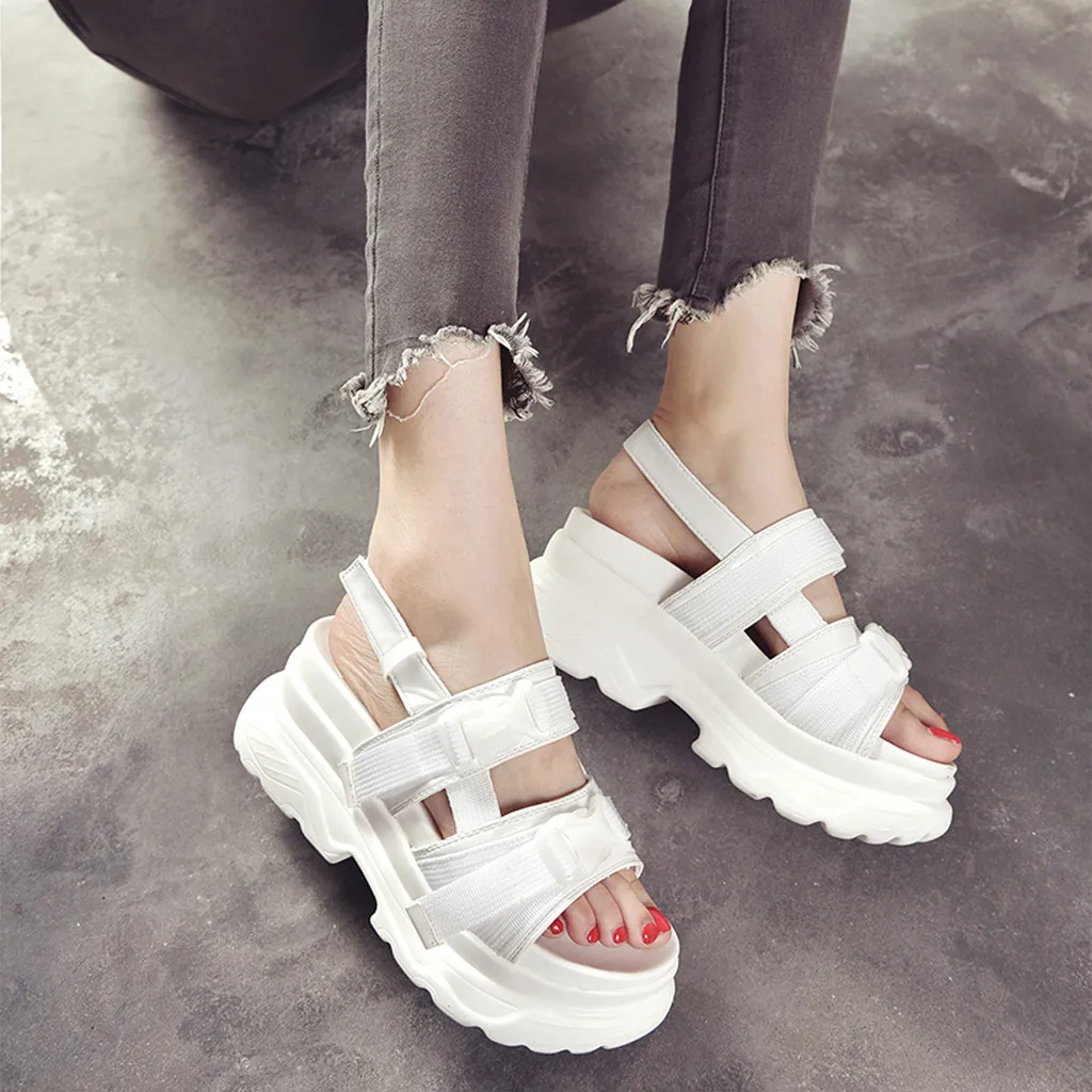 Сандалии женские на платформе с открытым носком босоножки танкетке повседневная