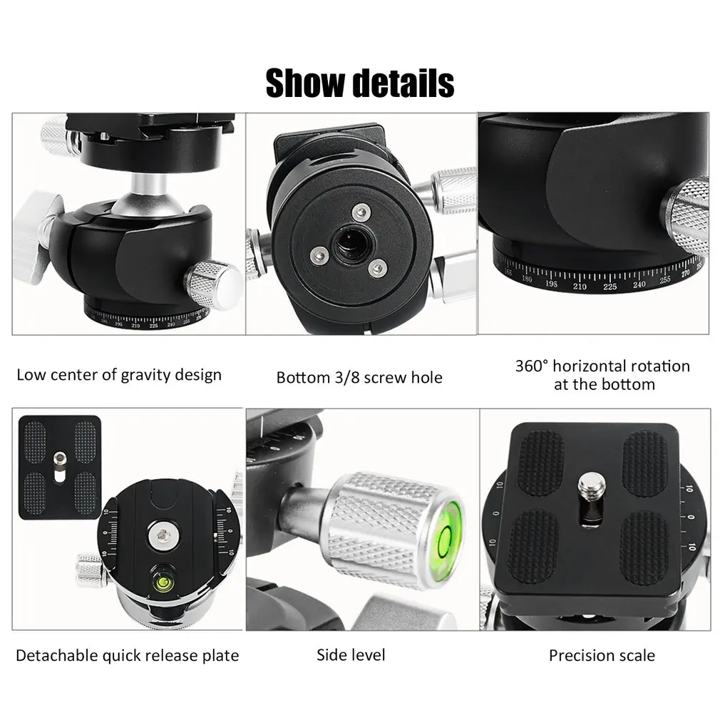 T1 Tripod head panoramic photo ballhead low profile compact ball head CNC machining built ball mount for camera