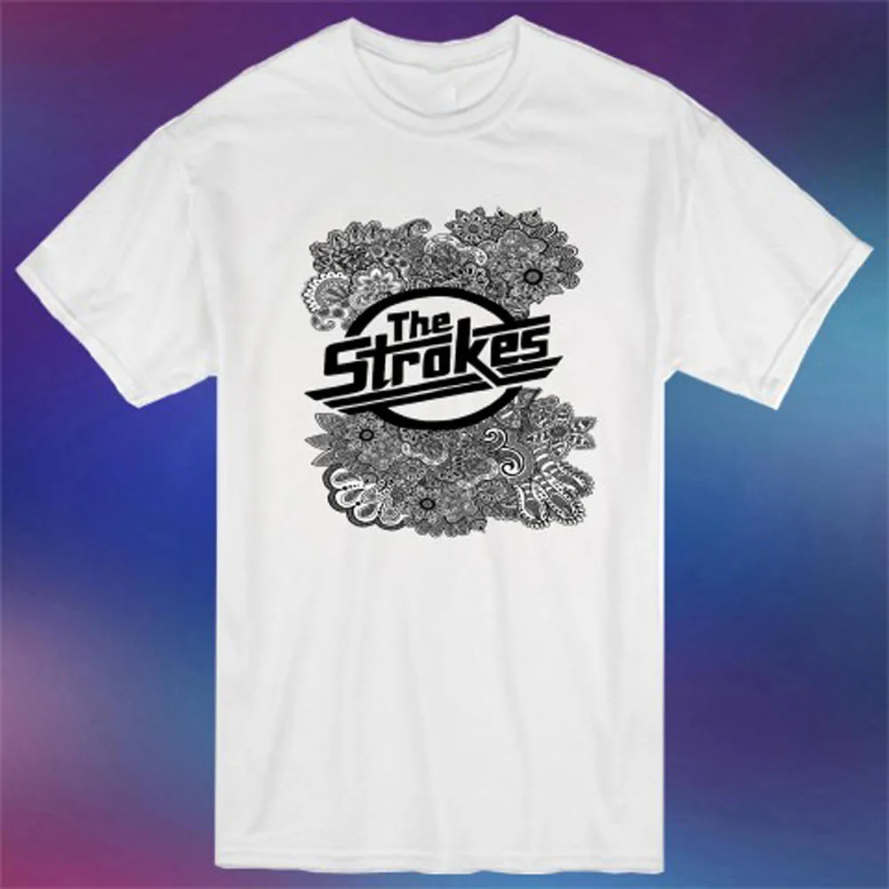 New The Strokes Rock Band Logo Men's White T-Shirt Size S-3XL Cotton Tee Shirt Custom Screen Printed |
