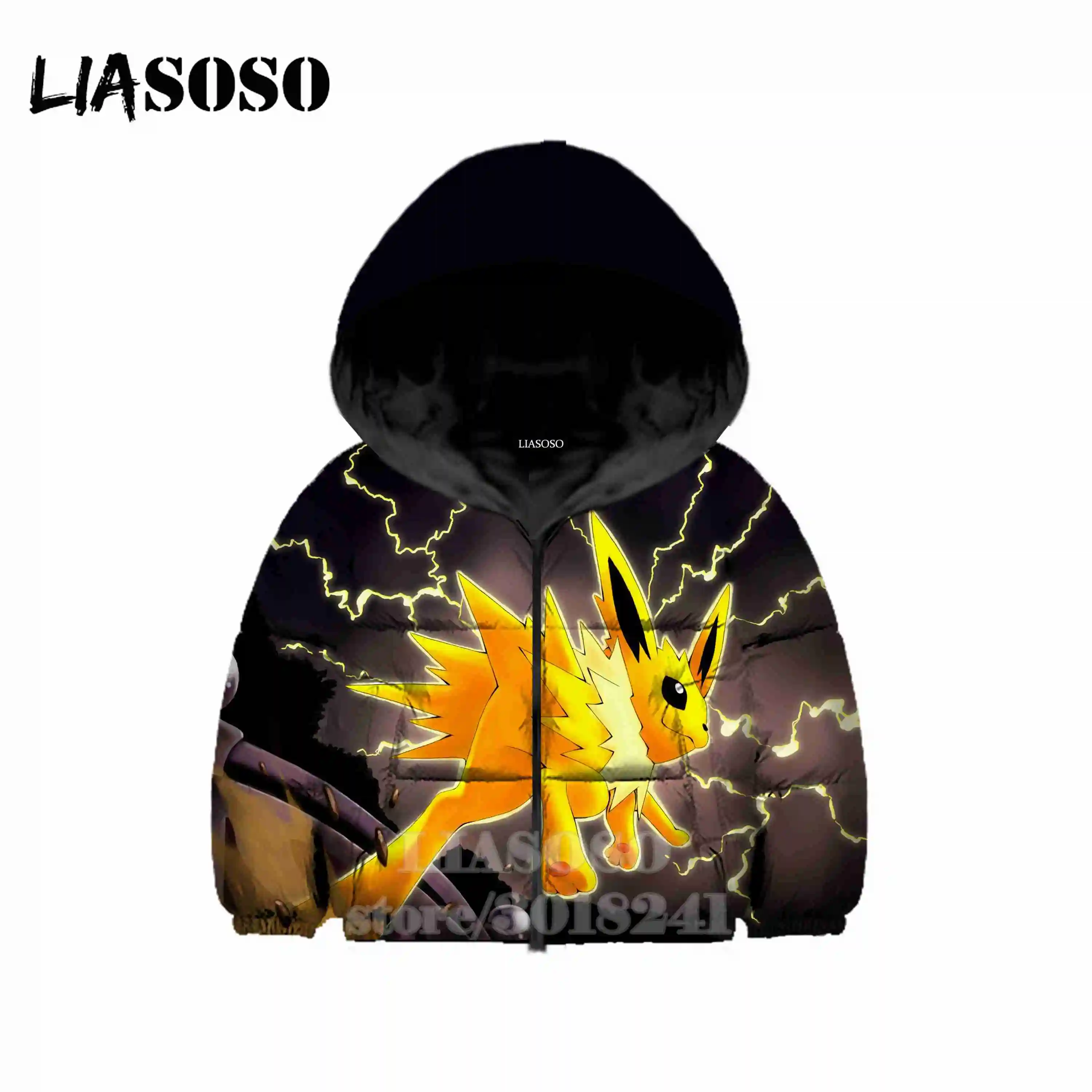 15 Покемон пуховые пальто детские 3D принт аниме Ash Ketchum, детская одежда на хлопковой подкладке для мальчиков и девочек, с застежкой-молнией толстовка с капюшоном теплая куртка B177 - Цвет: 15