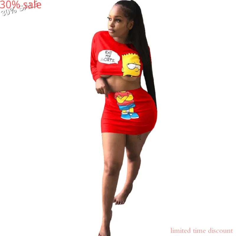 Cute Skirt Sets Cartoon Print Two Pieces Women Set Mini Skirt And Crop Top  Long-sleeve 2020 Summer 2 Pieces Set Sexy Woman Suit - Dress Sets -  AliExpress