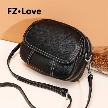 

Small Genuine Leather Crossbody Bag with Adjustable Strap Shoulder Purse for Women Quilted Handbag Top Zipper Black/Red/Green
