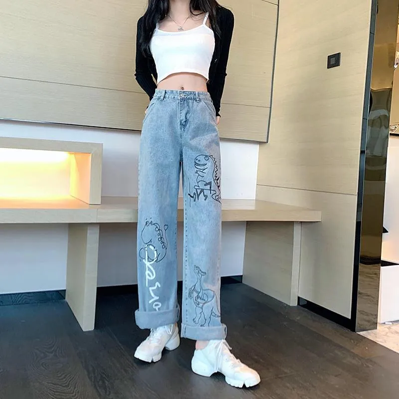 Loose Womens Funny Jean Korean Fashion 