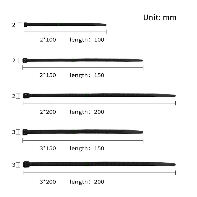 Nylon Cable Ties Cable Ties 100Pcs 2mm 3mm Self-locking Plastic Nylon Cable Ties 2*100mm 3*200mm
