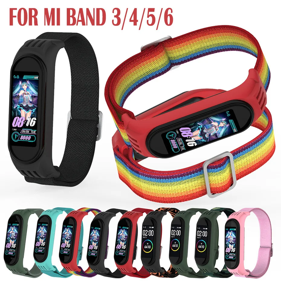 

Nylon elastic strap for Xiaomi MI Band 6 5 Bracelet Sport Breathable Replacement Wristband Band 4 3 Smart Watch Accessories Loop
