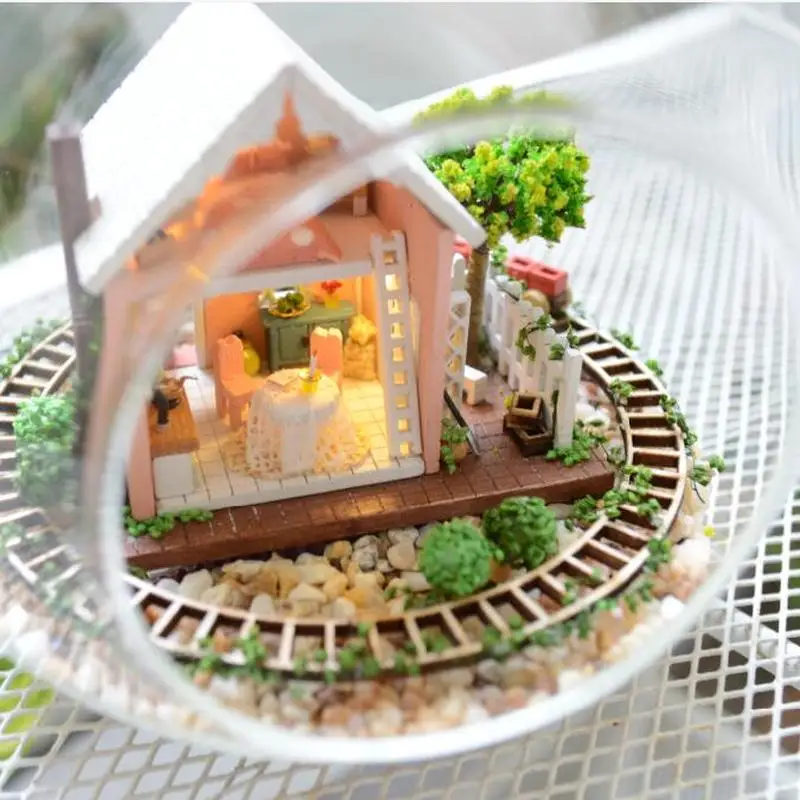 DIY Dollhouse with Handmade Wooden Furniture Decoration Toys Glass Miniature Doll House Wooden Toy for Children Pandora Garden