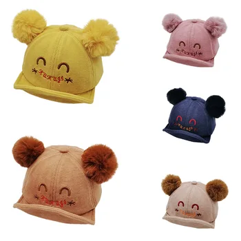 

Winter Boys Girls Letter Print Baseball Cap Children Tennis Casual Hip Hop Sun Corduroy Caps With Ball Design New