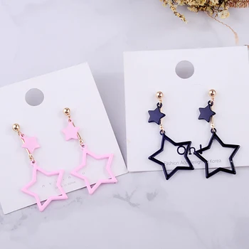 

Bohamia Simple Design Black/Pink Hollow Star Drop Earring For Women Handmade Date Gift Jewerly