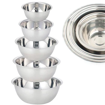 

5PCS Stainless Steel Mixing Bowls Nesting Storage Bowls Set 5 Size Kitchen Salad Bowls Cooking Bowl with Scale