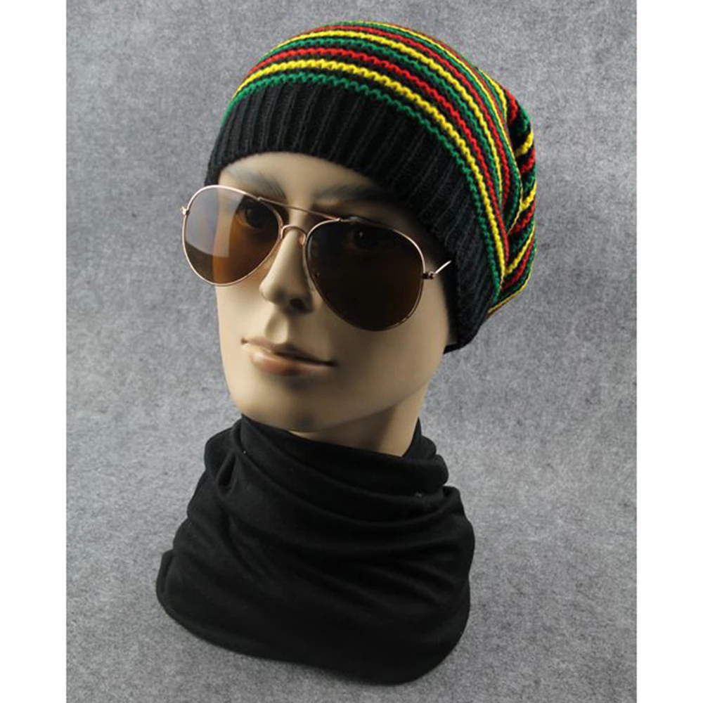 Новый стильный Боб Марли Регги шляпа ямайский пом широкий объемный Beanie полосой