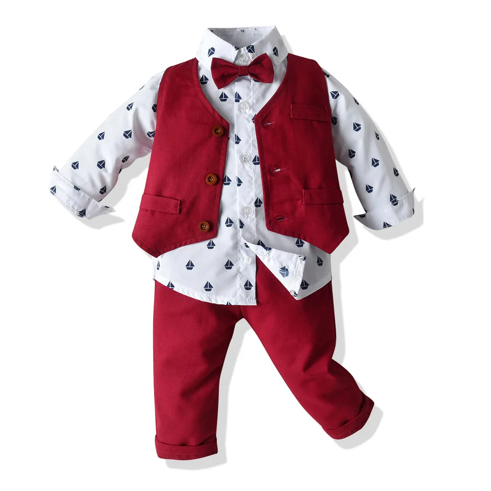 Baby Boy Clothing Set Dress Suit Gentleman White Shirt with Bow tie + Pants Party wedding Handsome Kid For Boys Clothes |