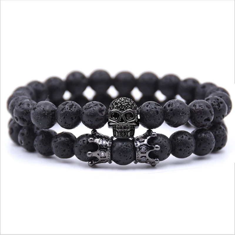 YIZIZAI Skull Crown Couple Bracelet Beads Bracelets For Women Jewelry Men Pulseira Masculina Feminina 2018 Men’s Erkek Bileklik