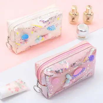 

Lovely Large Quicksand Planet Pencil Case Leather Pen Box Makeup Bag Girls Gift