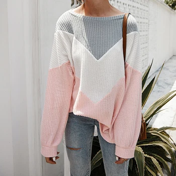 

Women Sweaters Fashion Patchwork Casual Long Sleeve Loose Pullovers Plus Size Knitted Shirts Autumn Winter Jumpers O-neck GV358