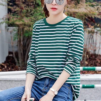 

Long sleeve Gray t shirt Casual Loose long Sleeve pink Ulzzang Girlfriends kawaii rainbow stripe t-Shirts