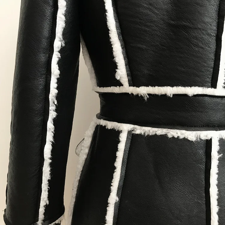 HarleyFashion женский элегантный дизайн Зима Осень Теплый черный блейзер из искусственной кожи серебряные пуговицы шерстяные тонкие повседневные куртки