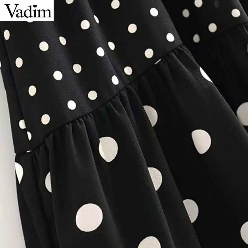 Vadim women elegant dots print mini dress ruffles elastic waist short sleeve female fashion chic dresses summer vestidos QC601
