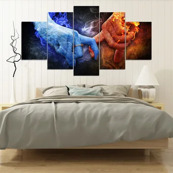 

Ice and fire hand painted Nordic modern living room decorative painting frameless hanging oil painting canvas spray painting