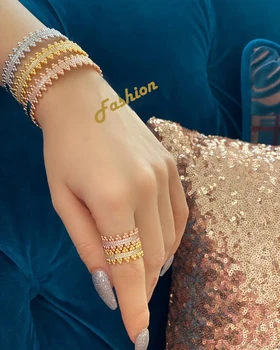 

janekelly Luxury 2PCS Dubai Bangle Ring Set Fashion Jewelry Sets For Women Wedding Engagement brincos para as mulheres 2020