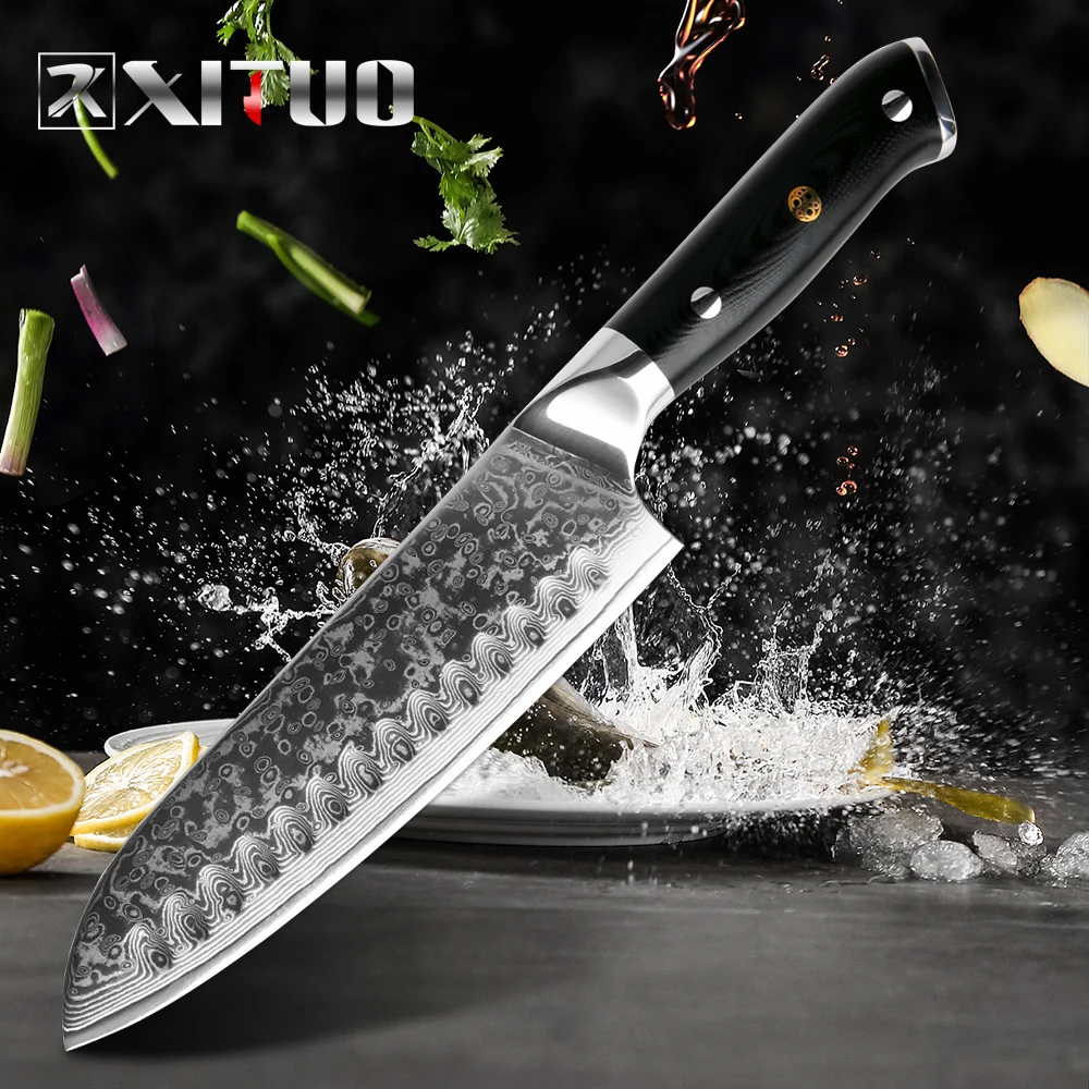 Xituo Brand 7 Inch Santoku Knives Damascus Vg10 Steel Knives G10 Handle