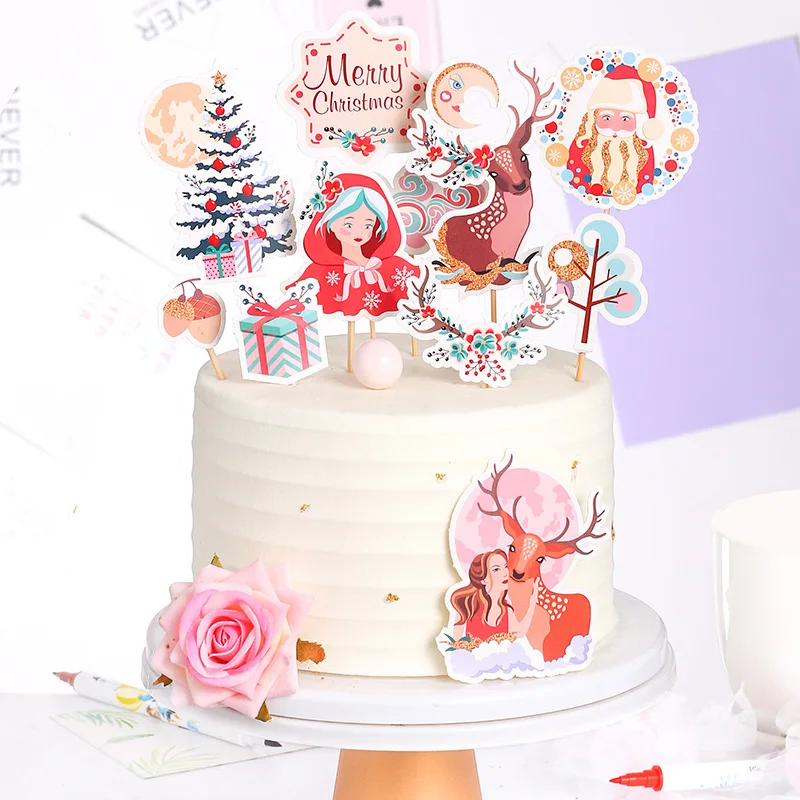 Babbo Natale Cake Topper Elk Bear Tree Pupazzo Di Neve Compleanno Per Bambini Buon Natale Decorazione Cupcake Decor Forniture Per La Cottura Del Parti