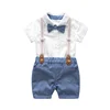 Baby Boy Clothes Summer Gentleman Birthday Suits Newborn Party Dress Soft Cotton Solid Rmper + Belt Pants Infant Toddler Set ► Photo 3/6