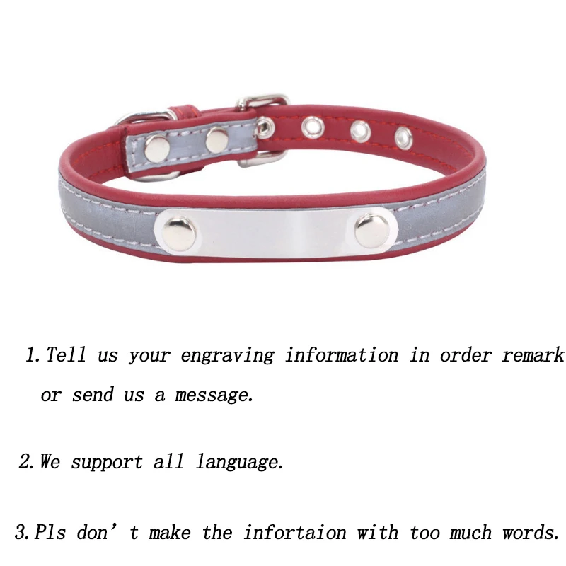 Red Reflective Pet Dog Leather Collar Personalized Free Engraved Collars Custom Puppy Cat ID Tag Necklace For For Small Medium Dogs - Цвет: Red