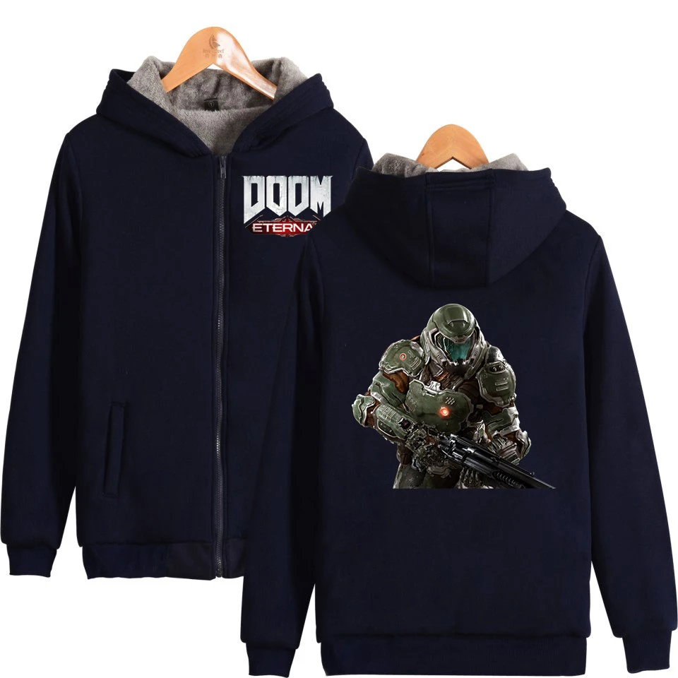 Doom Eternal/плотная толстовка с капюшоном; очень теплое пальто; зимний модный пиджак на молнии; уличная одежда унисекс; большие размеры