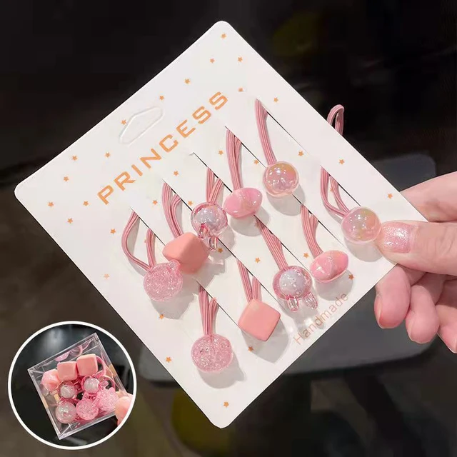 10 pcs Children's Headband Headwear Heart Hair Korean Version Cartoon Girl Rubber Band Sweet Cute Hair Tie Hair Accessories Pink