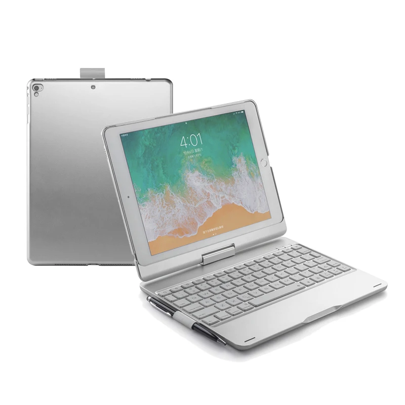 

[NEW] Premium Plastic Wireless Bluetooth Keyboard Flip Folio for New iPad/iPad pro/Air2/Air1 360 Rotating + 7 Colors Backlight