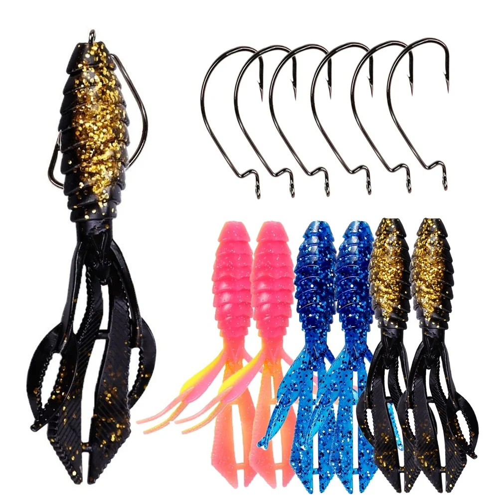 Sougayilang Artificial Worm Fishing Lure Soft Bait with Jig Hooks- 6Pcs Soft Bait& 6Pcs Jig Hooks Artificial Bait