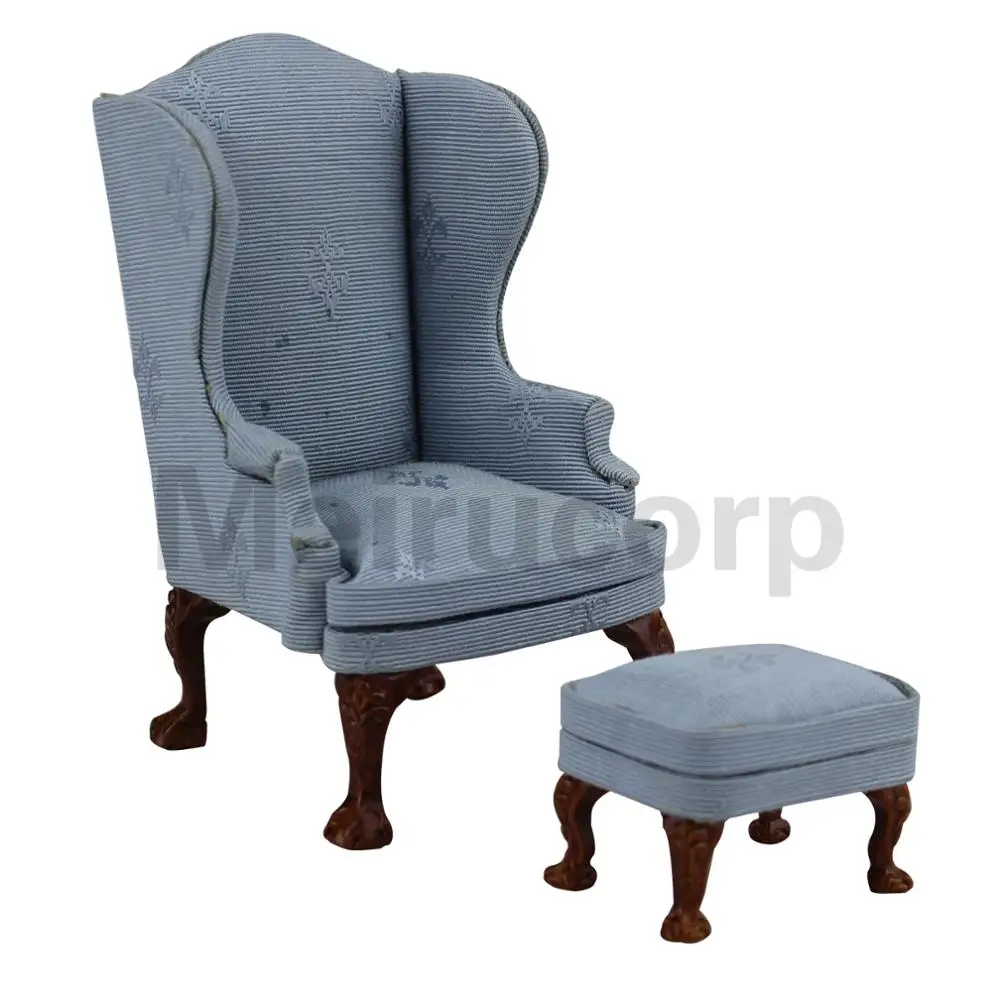 

1/12 scale Dollhouse miniature furniture Fabric chair and ottoman Hand carved