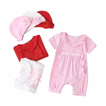 

LILIGIRL Newborn Baby Girls Solid Color Cotton Floral Lace Romper for Toddler Children Kids Cute Jumpsuit Clothes send Hat
