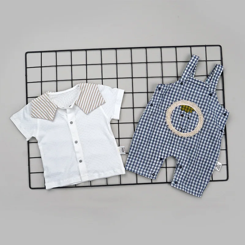 

2019 new fashion baby tide suit cotton short-sleeved baby boy and baby girl bib suit summer 0-3 years old babies two-piece suits
