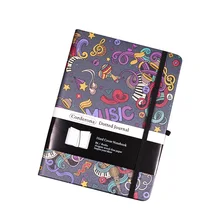 

B6 160gsm Dotted Bullet Notebook, Music Guitar, Elastic Band, Back Pocket, Pen Loop, Hard Cover Travel Journal