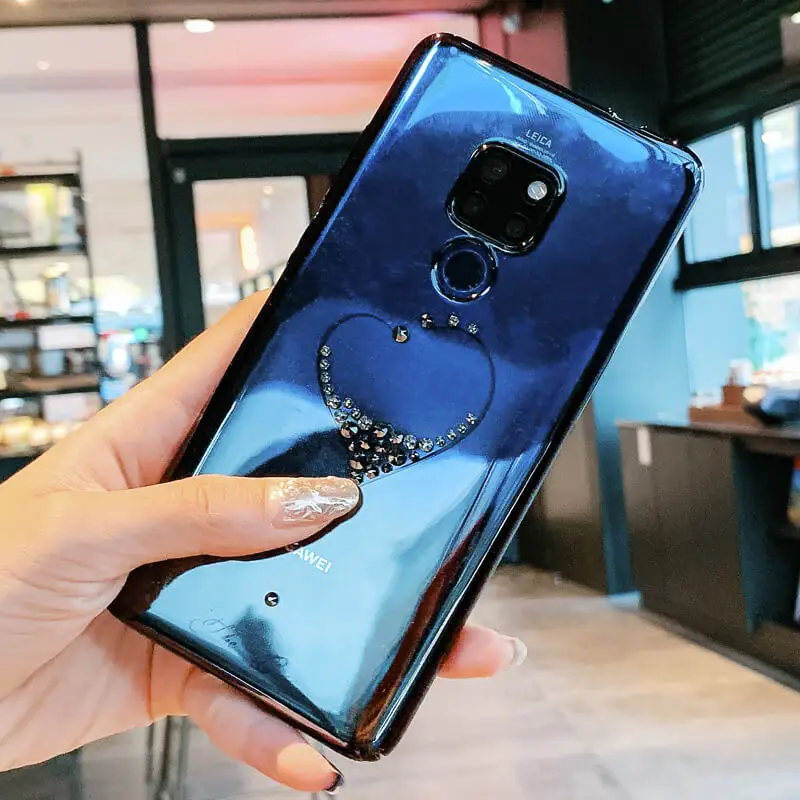 Kingxbar блестящий чехол с кристаллами для huawei mate 20pro/mate 20 жесткая задняя крышка тонкая прозрачная Стразы - Цвет: Heart-black