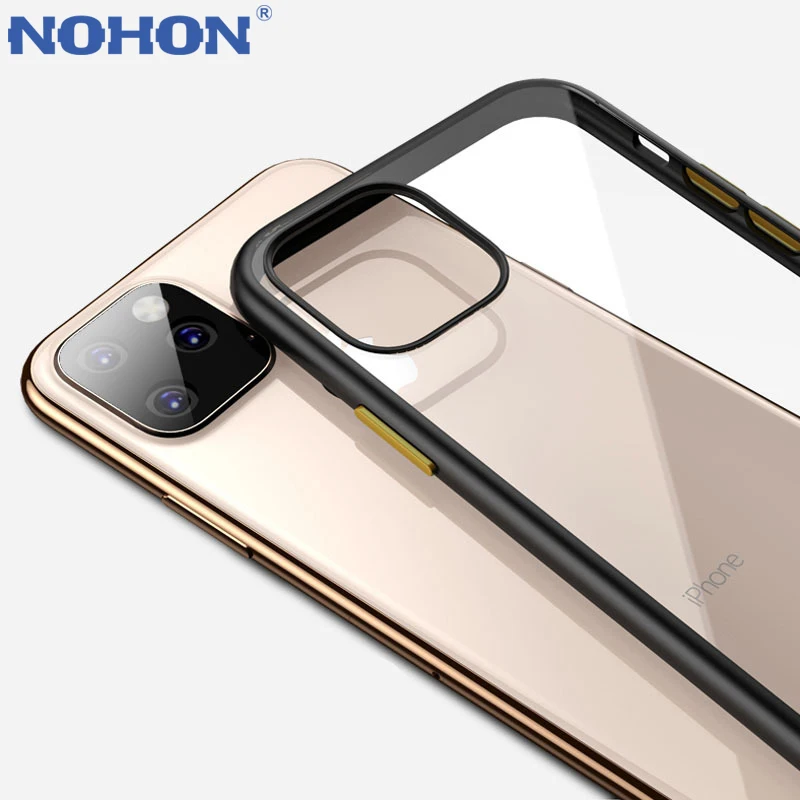 

Nohon Ultra Slim Clear Case For iPhone 11 11Pro 11Pro Max 2019 Color Button Plastic+Silicone Hybrid Phone Cases for iPhone 11