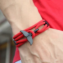 Браслет викингов ручной работы с плетеным хвостом Кита, браслет ручной работы с Красной веревкой для мужчин, браслет с регулируемой шнуровкой, ювелирные изделия для мужчин