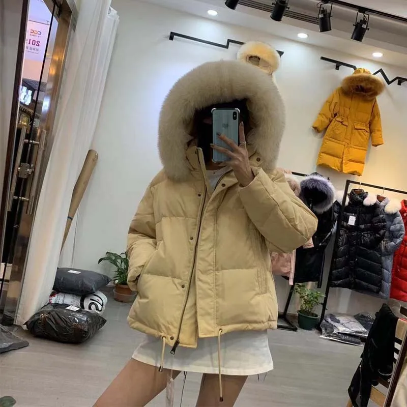 New Style down Jacket Women's Hooded Coat Short down Jacket Fox Fur Collar Thick Warm Winter